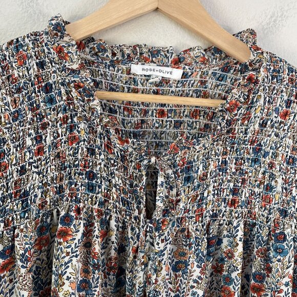 Rose+Olive Womens Plus 2X Floral Smocked Blouse Ruffled Neckline 3/4 Sleeves Top - Picture 8 of 11